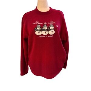 Vintage 90's Snowman Mock Neck Fleece Sweatshirt Winter Holiday Burgundy